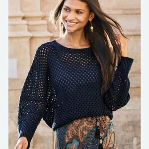 Peruvian Connection Women's Dark Blue Open-Knit Sweater medium / large $398